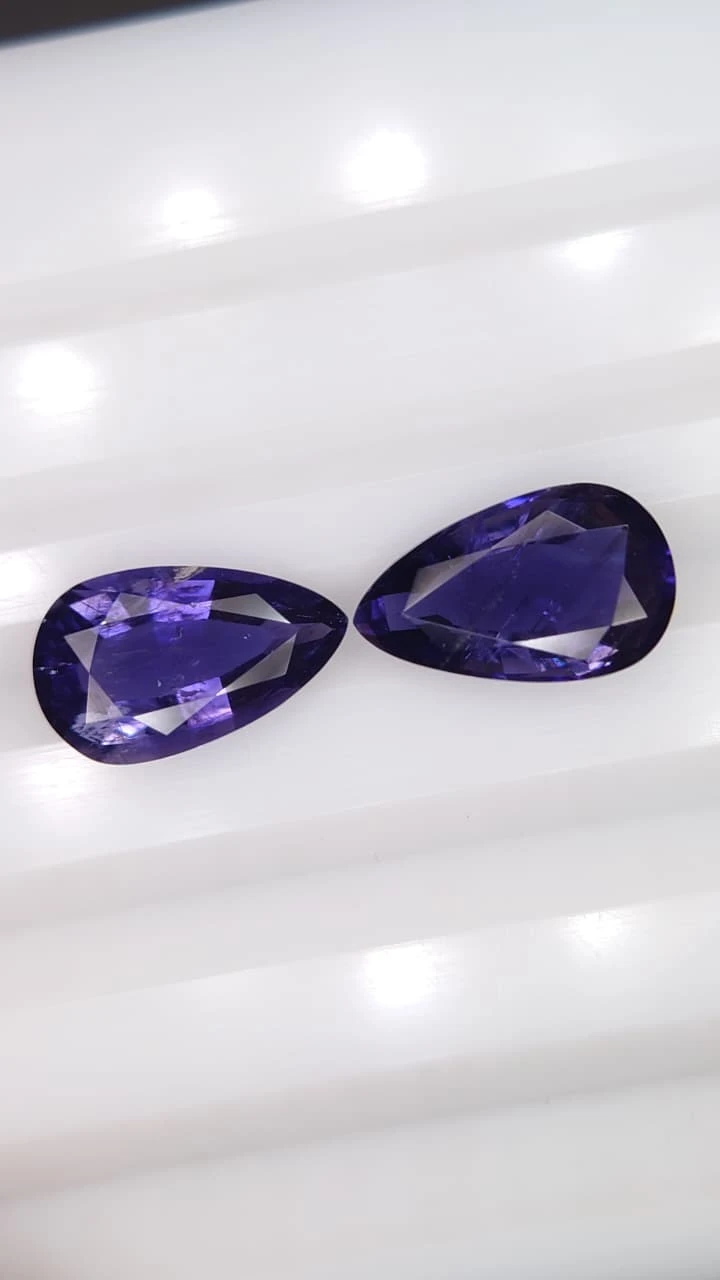 4.47ct Natural Pear Faceted Iolite Pair from Madagascar — view 1